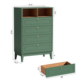RichYa White Dresser for Bedroom, 4 Drawer Dresser Chest with 2 Open Storage Cubbies and Genuine Leather Pull Handles, Modern Chest of Drawers