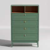 RichYa White Dresser for Bedroom, 4 Drawer Dresser Chest with 2 Open Storage Cubbies and Genuine Leather Pull Handles, Modern Chest of Drawers