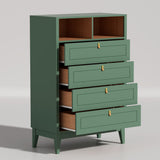 RichYa White Dresser for Bedroom, 4 Drawer Dresser Chest with 2 Open Storage Cubbies and Genuine Leather Pull Handles, Modern Chest of Drawers