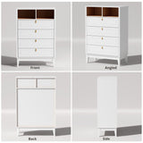 RichYa White Dresser for Bedroom, 4 Drawer Dresser Chest with 2 Open Storage Cubbies and Genuine Leather Pull Handles, Modern Chest of Drawers