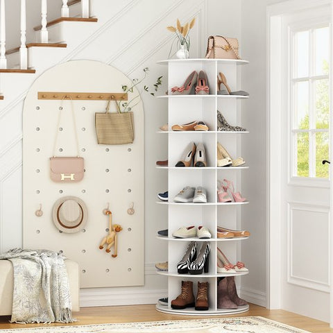 7 Tier Rotating Shoe Rack Tower,Revolving 360 Shoe Rack Storage Round Carousel,Vertical Handbag Rotate Shoes Closet Organization