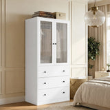 Richya Armoire Wardrobe Closet with 2 Drawers,Clothes Storage Cabinet with Hanging Rod,Closet Organizer for Bedroom,White(A)