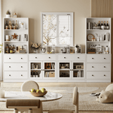 RichYa 4Pcs Kitchen Pantry Storage Cabinet,Modular Furniture Cabinets with Drawers,Hutch Buffet Cabinet with Diplay Glass Doors for Dining Room,White