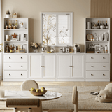 RichYa 4Pcs Kitchen Pantry Storage Cabinet,Modular Furniture Cabinets with Drawers,Hutch Buffet Cabinet with Doors for Dining Room,White