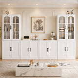 RichYa 5Pcs Kitchen Pantry Storage Cabinets,Modular Furniture Cabinet with Arch Glass Doors,Hutch Buffet Cabinet with Shelves for Living Room