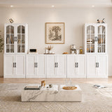 RichYa 5Pcs Kitchen Pantry Storage Cabinets,Modular Furniture Cabinet with Arch Glass Doors,Hutch Buffet Cabinet with Shelves for Living Room