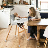 Cowiewie Wooden High Chair, 3-in-1 Baby High Chair, Low Chair and Toddler Chair, with Adjustable Legs & Dishwasher Safe Tray, Gray