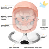 Baby Swing for Infants - Electric Indoor Baby Rocker 3 Speeds and 10 Lullabies, Portable, Touch Screen & Remote Control, Bluetooth, Pink
