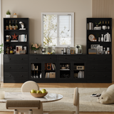 RichYa 4Pcs Kitchen Pantry Storage Cabinet,Modular Furniture Cabinets with Drawers,Hutch Buffet Cabinet with Diplay Glass Doors for Dining Room,White