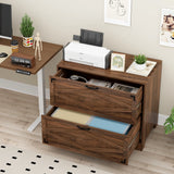 RichYa 2 Drawer Wood Lateral File Cabinet, Large Filing Cabinet for Home Office, Fits A4/Letter Size Files, Brown