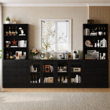 RichYa 4Pcs Kitchen Pantry Storage Cabinet,Modular Furniture Cabinets with Display Glass Doors,Sideboard Buffet Cabinet with Shelves for Dining Room,White