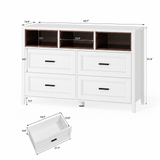Richya 6 Drawer Dresser for Bedroom,Chest of Drawers with Open Storage Shelf,Modern Dresser for Closet,White + Walnut
