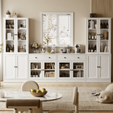 RichYa 4Pcs Kitchen Pantry Storage Cabinet,Modular Furniture Cabinets with Diplay Glass Doors,Hutch Buffet Cabinet with Drawers for Dining Room,White