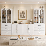 RichYa 5Pcs Kitchen Pantry Storage Cabinets,Modular Furniture Cabinet with Arch Glass Doors,Hutch Buffet Cabinet with Shelves for Living Room