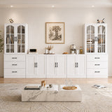 RichYa 5Pcs Kitchen Pantry Storage Cabinets,Modular Furniture Cabinet with Arch Glass Doors,Hutch Buffet Cabinet with Shelves for Living Room