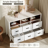 Richya 6 Drawer Dresser for Bedroom,Chest of Drawers with Open Storage Shelf,Modern Dresser for Closet,White + Walnut