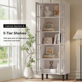 RichYa 3Pcs Grid Bookcases with Doors,Modular Furniture Bookcases,5-Tier Bookshelves with Glass Doors & Study Legs for Living Room