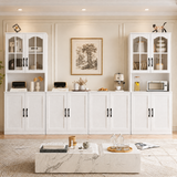 RichYa 5Pcs Kitchen Pantry Storage Cabinets,Modular Furniture Cabinet with Arch Glass Doors,Hutch Buffet Cabinet with Shelves for Living Room
