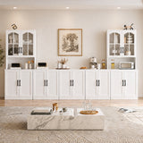 RichYa 5Pcs Kitchen Pantry Storage Cabinets,Modular Furniture Cabinet with Arch Glass Doors,Hutch Buffet Cabinet with Shelves for Living Room
