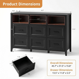 Richya 6 Drawer Dresser for Bedroom,Chest of Drawers with Open Storage Shelf,Modern Dresser for Closet,White + Walnut