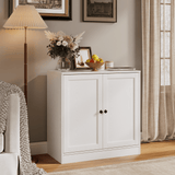 RichYa 31.5W Kitchen Credenza & Sideboard,Buffet Cabinet with Drawer & 2 Glass Doors,Coffee Bar for Dining Room,White