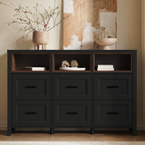 Richya 6 Drawer Dresser for Bedroom,Chest of Drawers with Open Storage Shelf,Modern Dresser for Closet,White + Walnut