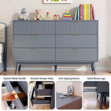 RichYa Dresser for Bedroom with 6 Drawers,Fluted Dresser with Metal Handle,Chest of Drawers & TV Stand,Closet Storage Organizer for Living Room, Kids Room（Gray）