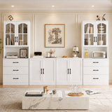 RichYa 5Pcs Kitchen Pantry Storage Cabinets,Modular Furniture Cabinet with Arch Glass Doors,Hutch Buffet Cabinet with Shelves for Living Room