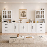 RichYa 5Pcs Kitchen Pantry Storage Cabinets,Modular Furniture Cabinet with Arch Glass Doors,Hutch Buffet Cabinet with Shelves for Living Room