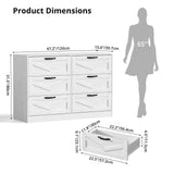 RichYa White Dresser for Bedroom, 6 Drawer Dresser with Metal Handles, Modern Storage Chest for Living Room,Adult