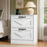 RichYa White Nightstand with Drawer and Charging Station, Farmhouse End Table with Open Shelf and Metal Handle, Side Table for Bedroom
