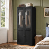 Richya Armoire Wardrobe Closet with 2 Drawers,Clothes Storage Cabinet with Hanging Rod,Closet Organizer for Bedroom,White(A)