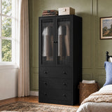 Richya Armoire Wardrobe Closet with 2 Drawers,Clothes Storage Cabinet with Hanging Rod,Closet Organizer for Bedroom,White(A)