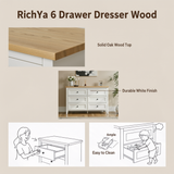 RichYa 6 Drawer Dresser for Bedroom,Chest of Drawers with Metal Knobs,Dresser for Closet,Wood