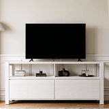RichYa Farmhouse TV Stand for TVs up to 60”, Entertainment Center with 2 Storage Drawers for Living Room,White