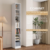 RichYa 85.5"H Tall Narrow Bookcase,7-Tier White Bookshelf with Open Shelves, 11.81" W Modern Sturdy Book Shelf with Storage for Living Room,Office(C)