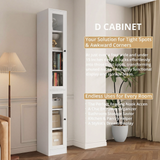RichYa 85.5"H Tall Narrow Bookcase,7-Tier White Bookshelf with 2 Glass Doors, 11.81" W Modern Sturdy Book Shelf with Storage for Living Room,Office(D)