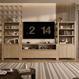 RichYa 3-Piece Entertainment Center with Bookshelves, TV Stand for TVs up to 60” with Bottom Storage Drawers for Living Room,White