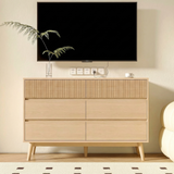 RichYa Fluted 6-Drawer Dresser for Bedroom, Chest of Drawers with Storage,Wooden TV Stand for Living Room, Natural Oak