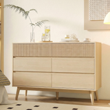 RichYa Fluted 6-Drawer Dresser for Bedroom, Chest of Drawers with Storage,Wooden TV Stand for Living Room, Natural Oak