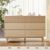 RichYa Fluted 6-Drawer Dresser for Bedroom, Chest of Drawers with Storage,Wooden TV Stand for Living Room, Natural Oak