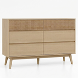 RichYa Fluted 6-Drawer Dresser for Bedroom, Chest of Drawers with Storage,Wooden TV Stand for Living Room, Natural Oak