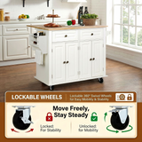 RichYa Kitchen Islands with Storage, Rolling Kitchen Cart with Drop Leaf and Lockable Wheels, Microwave Island Table for Kitchen, Living Room, White