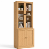 RichYa 71'' Tall Bookcase with Glass Door,3 Tier Display Bookshelves with Adjustable Shelves for Home Office,Living Room,White