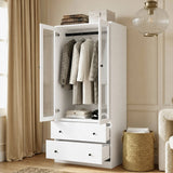 Richya Armoire Wardrobe Closet with 2 Drawers,Clothes Storage Cabinet with Hanging Rod,Closet Organizer for Bedroom,White(A)