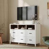 Richya 6 Drawer Dresser for Bedroom,Chest of Drawers with Open Storage Shelf,Modern Dresser for Closet,White + Walnut