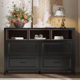 Richya 6 Drawer Dresser for Bedroom,Chest of Drawers with Open Storage Shelf,Modern Dresser for Closet,White + Walnut