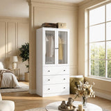 Richya Armoire Wardrobe Closet with 2 Drawers,Clothes Storage Cabinet with Hanging Rod,Closet Organizer for Bedroom,White(A)