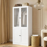 RichYa 3Pcs Armoire Wardrobe Closet with Hanging Rod,Clothes Storage Cabinet with Fluted Glass,Large Closet Organizer for Bedroom,White(ABB)