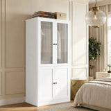 Richya Armoire Wardrobe Closet with 2 Drawers,Clothes Storage Cabinet with Hanging Rod,Closet Organizer for Bedroom,White(A)